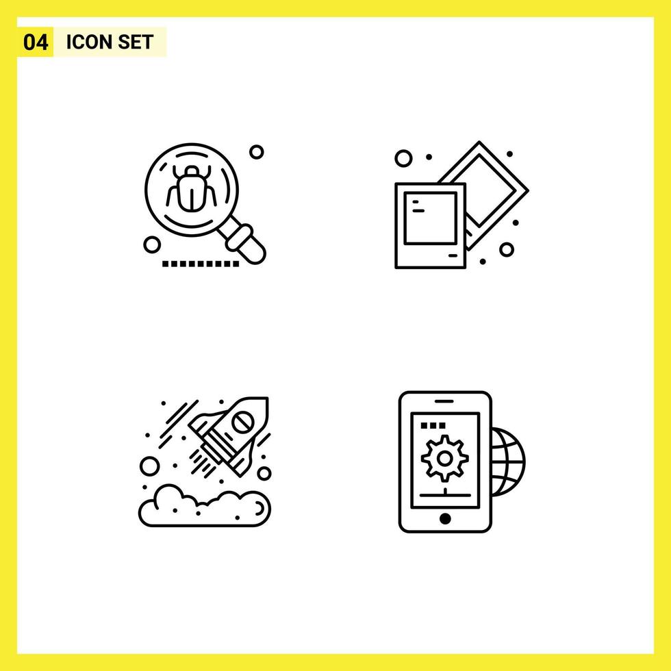 Group of 4 Filledline Flat Colors Signs and Symbols for antivirus currency insect process startup Editable Vector Design Elements