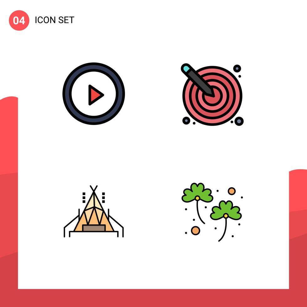 Modern Set of 4 Filledline Flat Colors Pictograph of interface tent arrow creativity clover Editable Vector Design Elements