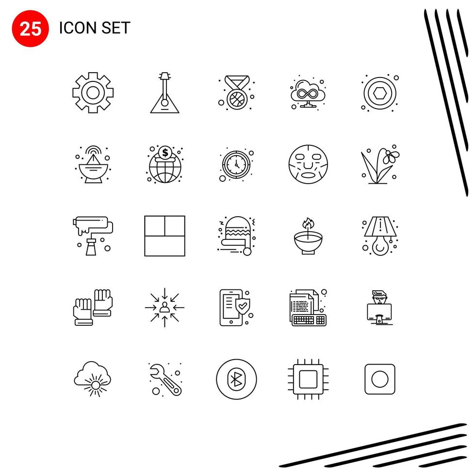 Pack of 25 creative Lines of screw hardware sound web browser Editable Vector Design Elements