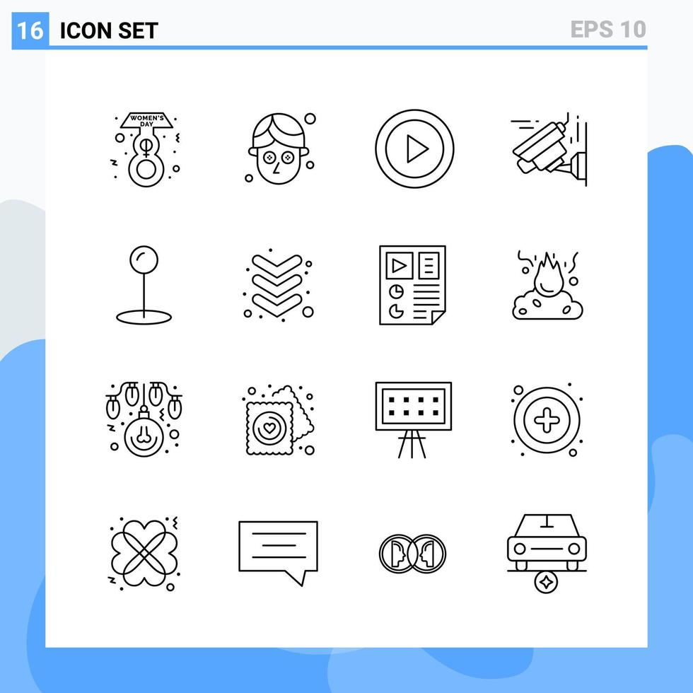 iconos de estilo moderno de 16 líneas delinean símbolos para uso general signo de icono de línea creativa aislado en fondo blanco paquete de 16 iconos fondo de vector de icono negro creativo