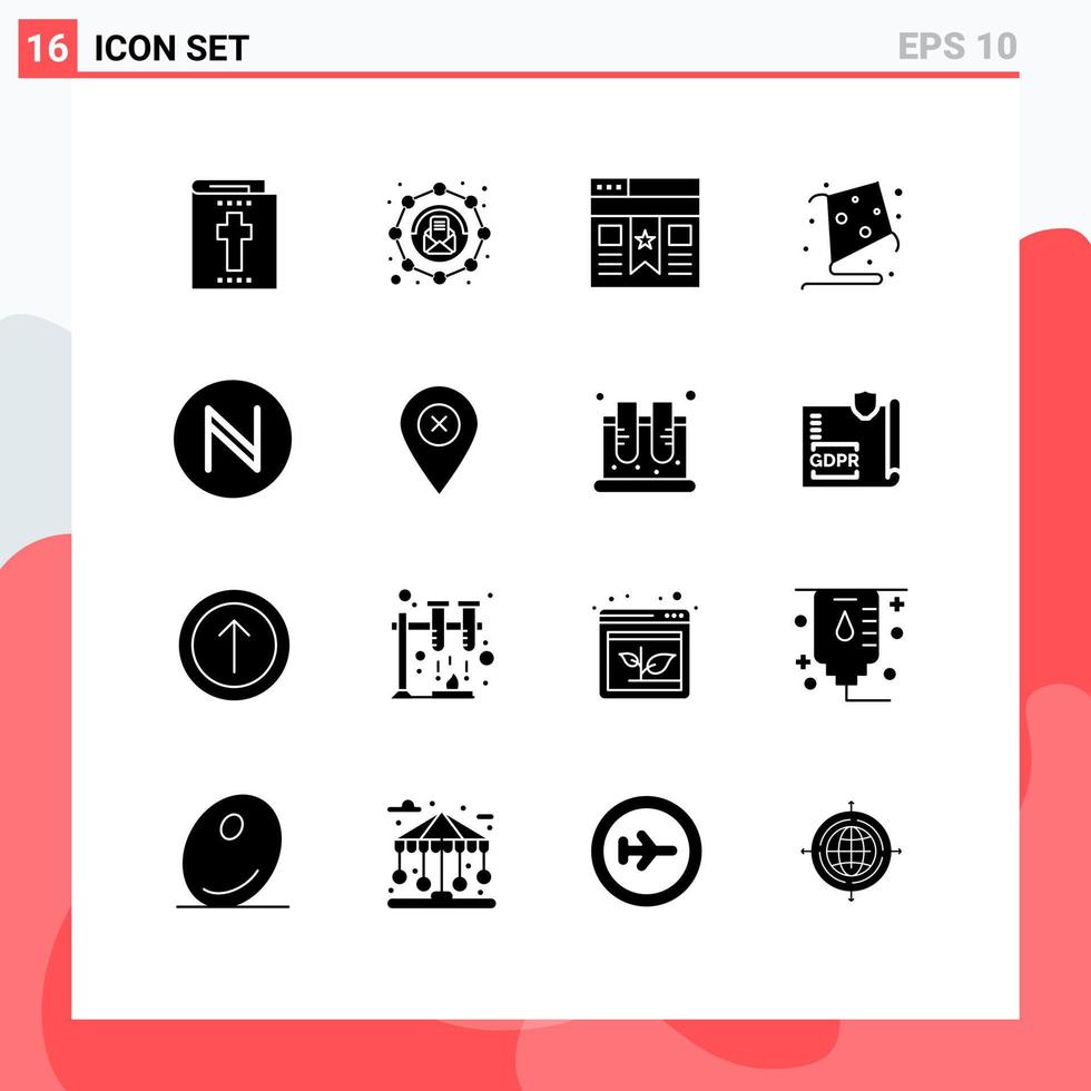 Editable Vector Line Pack of 16 Simple Solid Glyphs of map currency interface blockchain fly Editable Vector Design Elements