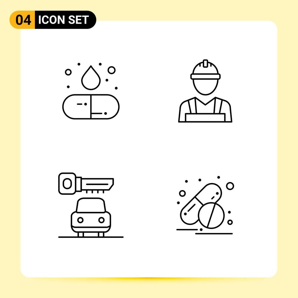 4 Creative Icons Modern Signs and Symbols of capsule key medicine labour capsule Editable Vector Design Elements