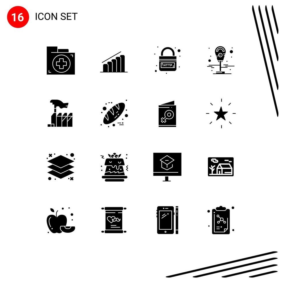 Pictogram Set of 16 Simple Solid Glyphs of autocracy meter analysis machine link Editable Vector Design Elements