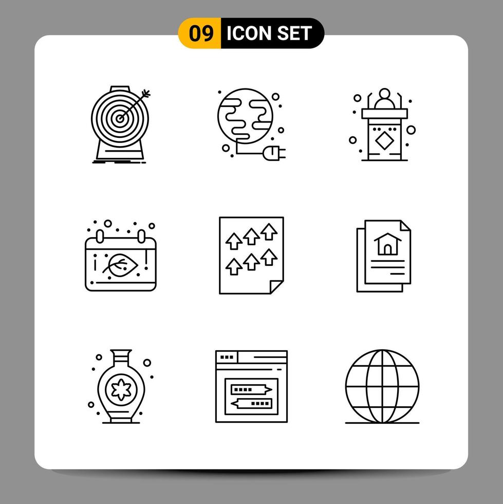 9 Black Icon Pack Outline Symbols Signs for Responsive designs on white background 9 Icons Set Creative Black Icon vector background