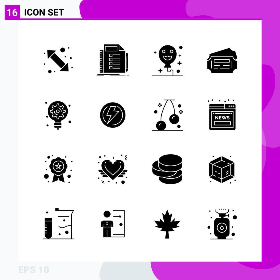 Solid Icon set Pack of 16 Glyph Icons isolated on White Background for Web Print and Mobile Creative Black Icon vector background