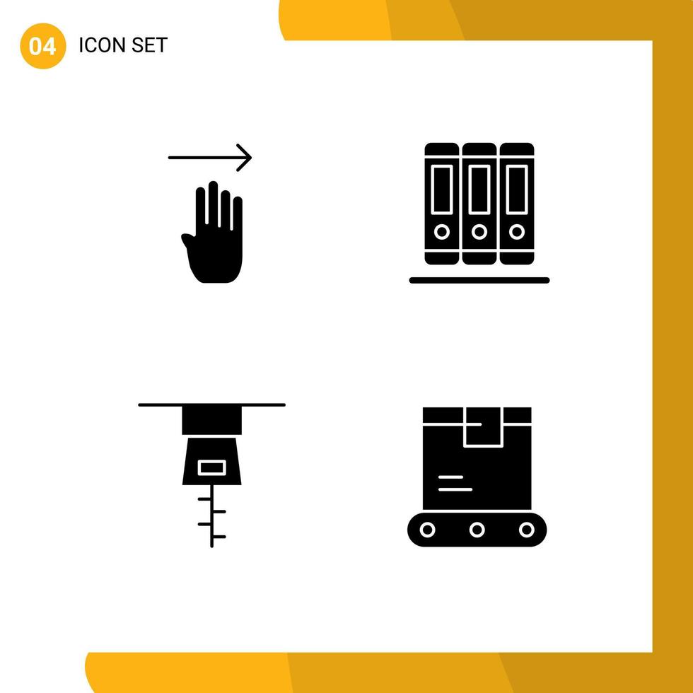 4 Universal Solid Glyph Signs Symbols of finger delivery right library logistics Editable Vector Design Elements