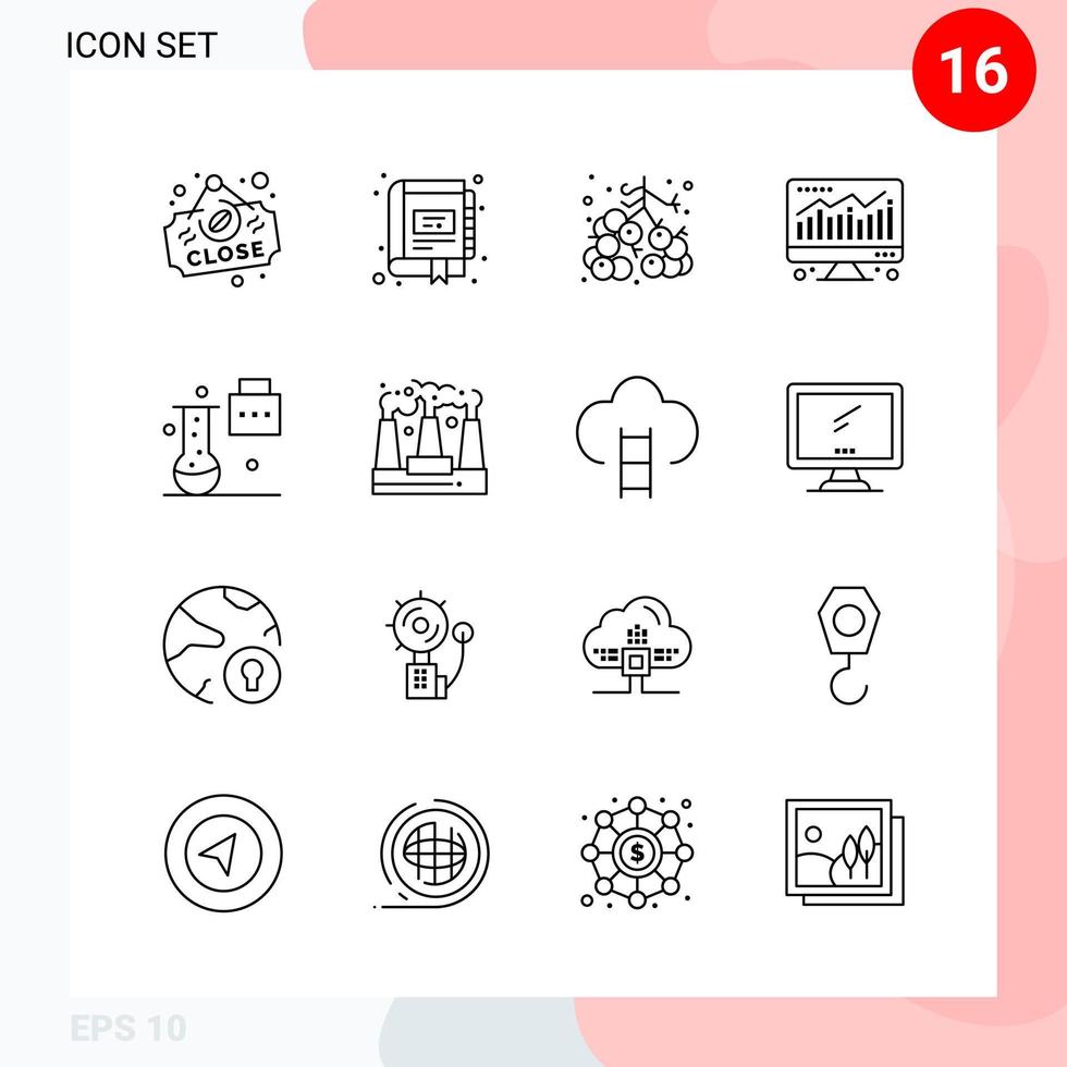 Vector Pack of 16 Icons in Line Style Creative Outline Pack isolated on White Background for Web and Mobile Creative Black Icon vector background