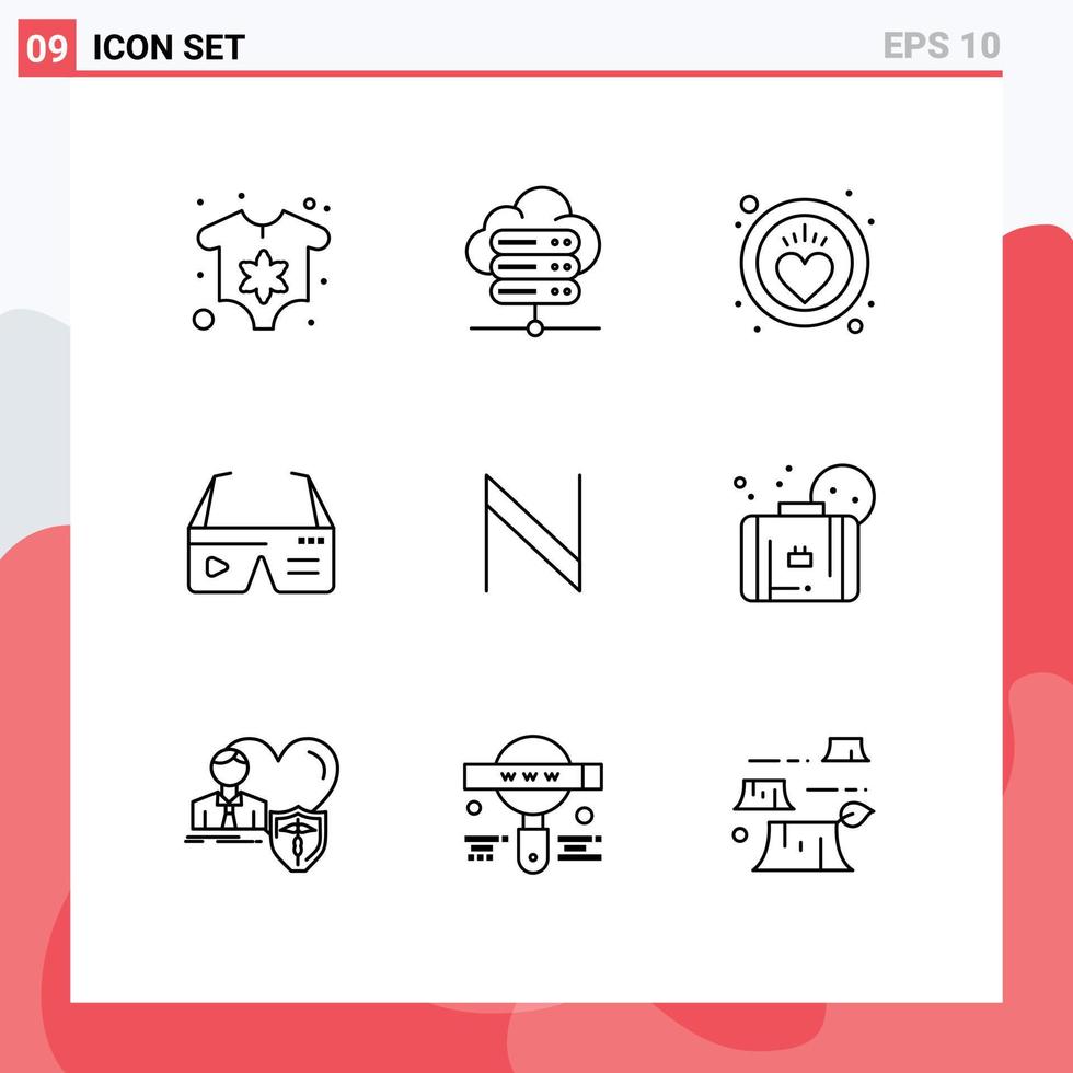 Modern Set of 9 Outlines and symbols such as bag crypto care blockchain glasses Editable Vector Design Elements