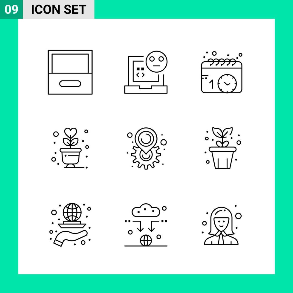 Pack of 9 Line Style Icon Set Outline Symbols for print Creative Signs Isolated on White Background 9 Icon Set Creative Black Icon vector background