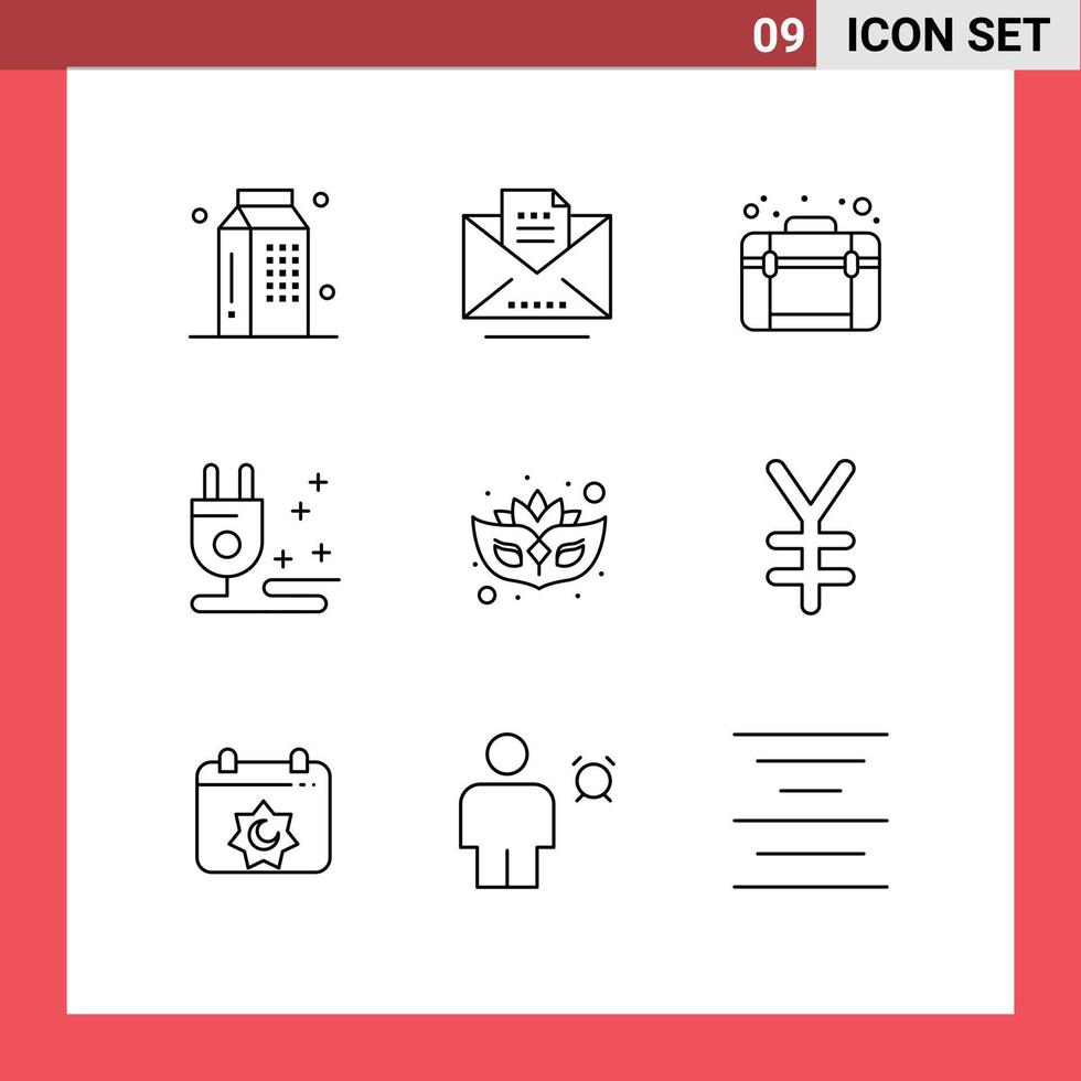 Modern Set of 9 Outlines and symbols such as mask marketing letter cable web Editable Vector Design Elements