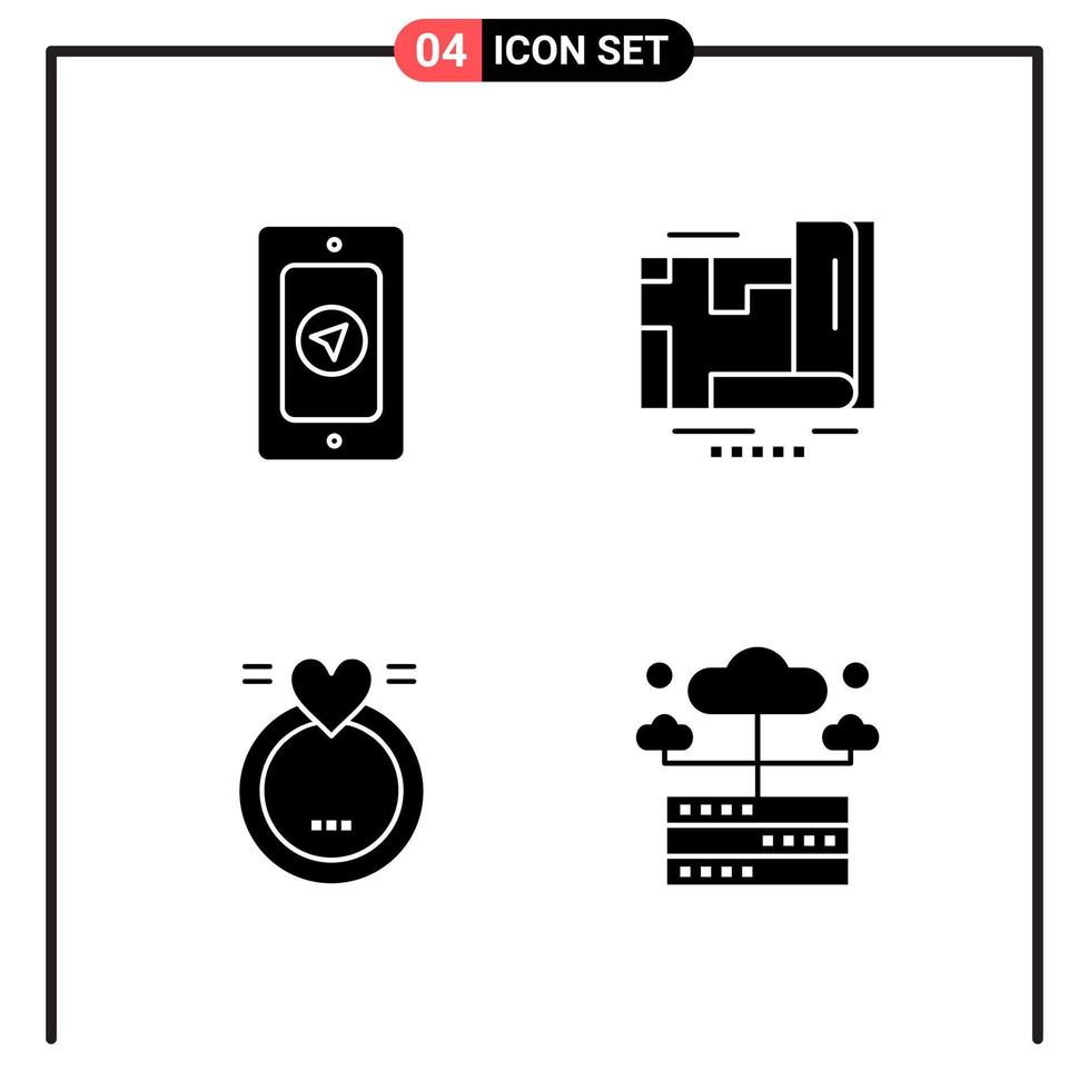 Set of 4 Solid Style Icons for web and mobile Glyph Symbols for print Solid Icon Signs Isolated on White Background 4 Icon Set Creative Black Icon vector background