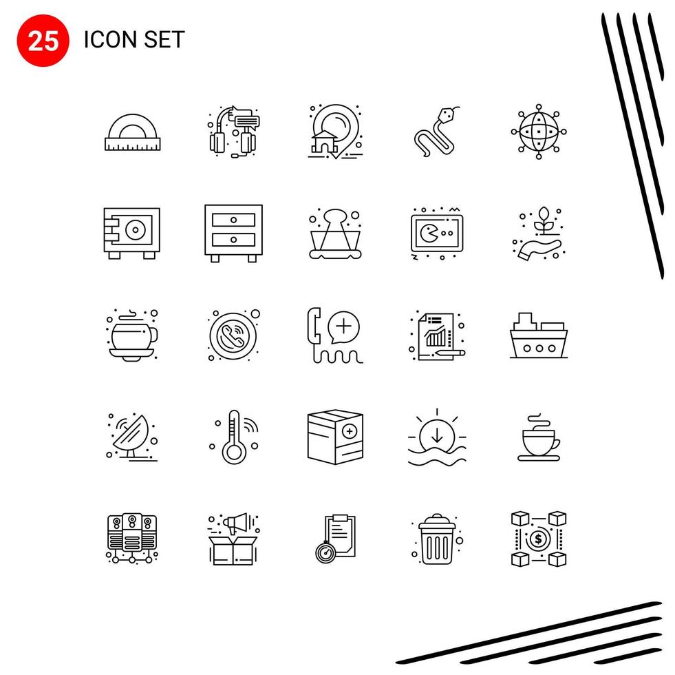 Group of 25 Modern Lines Set for king cobra service animal location Editable Vector Design Elements