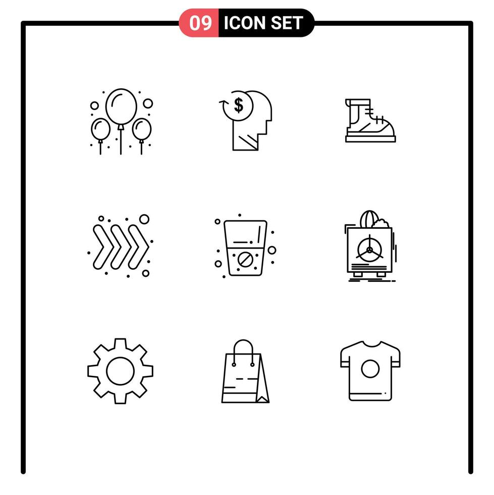 Modern Set of 9 Outlines and symbols such as diet right business arrow track Editable Vector Design Elements