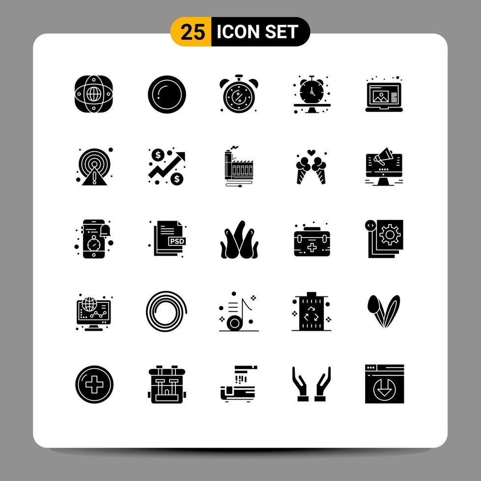 Set of 25 Vector Solid Glyphs on Grid for time schedule giving clock discount Editable Vector Design Elements