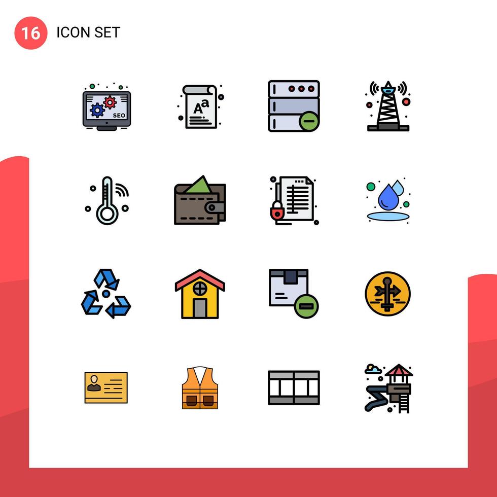 Universal Icon Symbols Group of 16 Modern Flat Color Filled Lines of thermometer iot delete internet of things tower Editable Creative Vector Design Elements