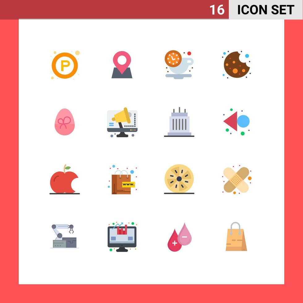 Modern Set of 16 Flat Colors Pictograph of easter egg break food bite Editable Pack of Creative Vector Design Elements