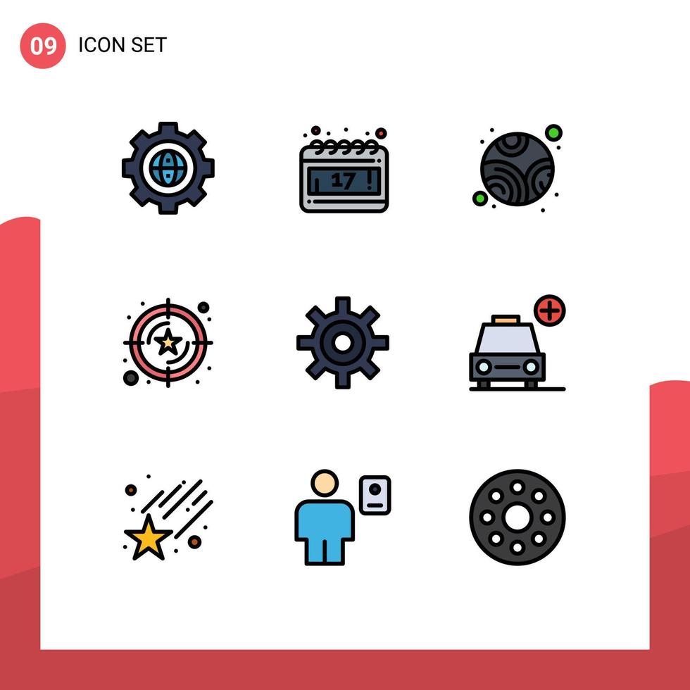 Set of 9 Modern UI Icons Symbols Signs for setting gear neptune value service Editable Vector Design Elements
