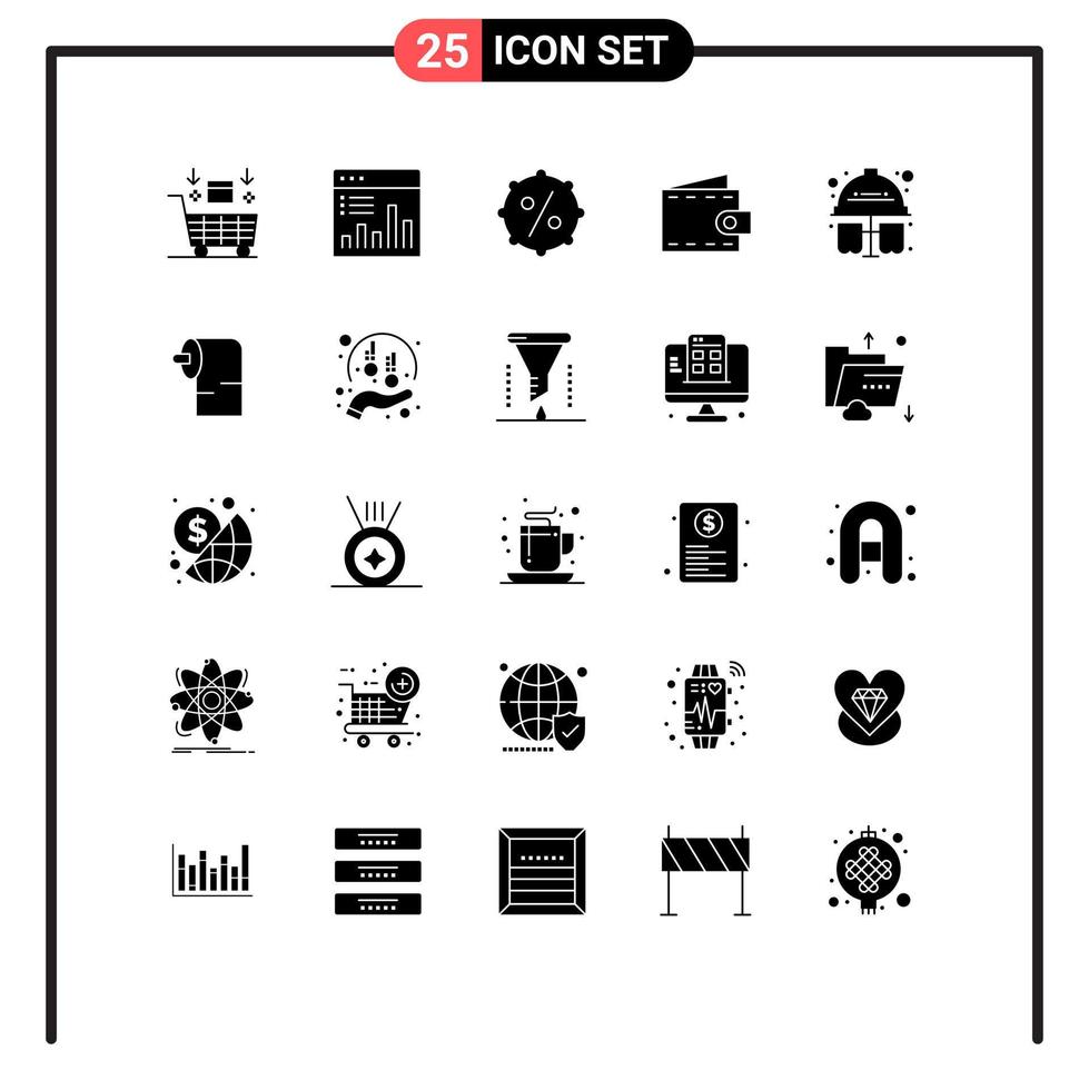 conjunto de 25 iconos modernos de la interfaz de usuario signos de símbolos para el gráfico del monedero de prueba venta de dinero elementos de diseño vectorial editables vector