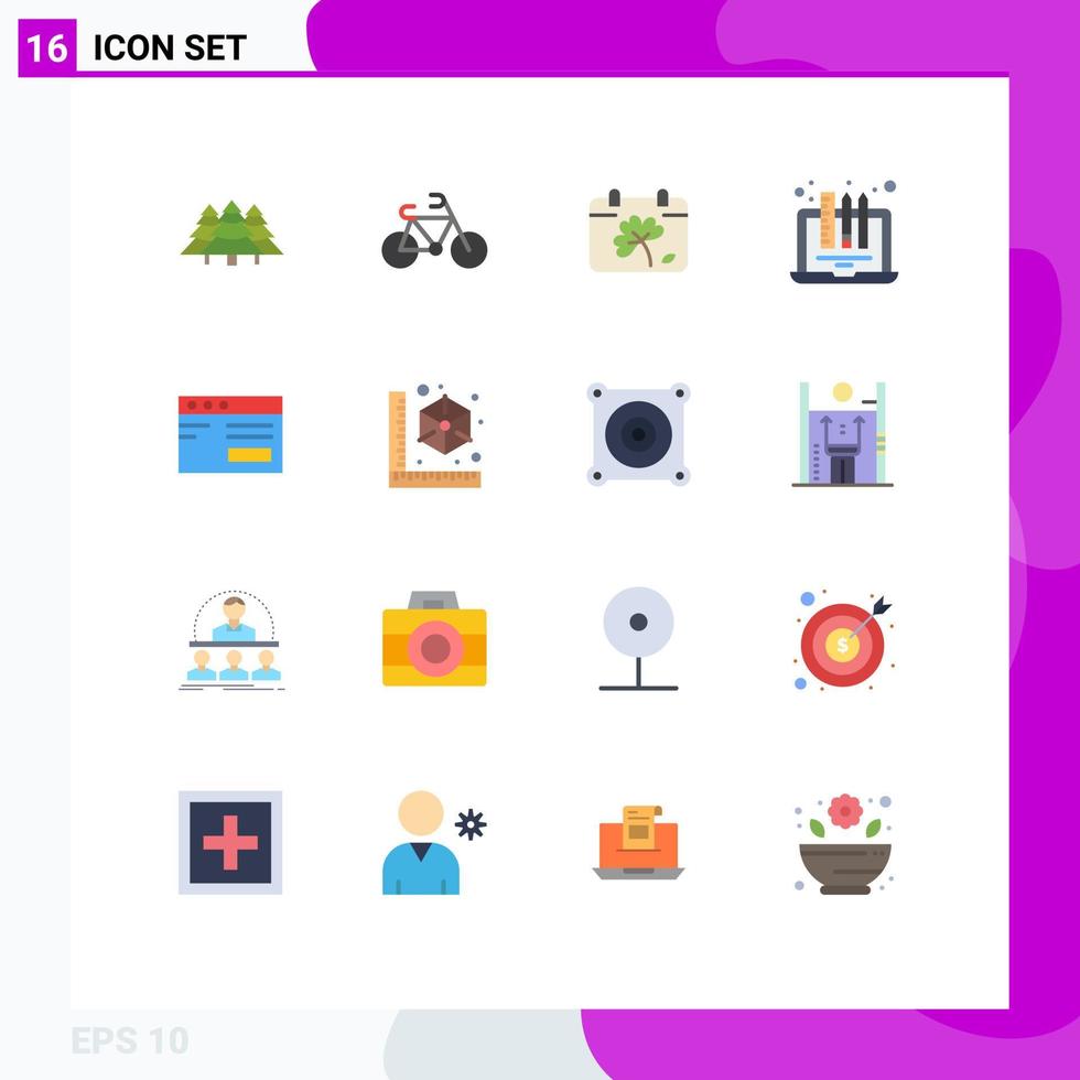 Group of 16 Flat Colors Signs and Symbols for web laptop calendar drawing design Editable Pack of Creative Vector Design Elements