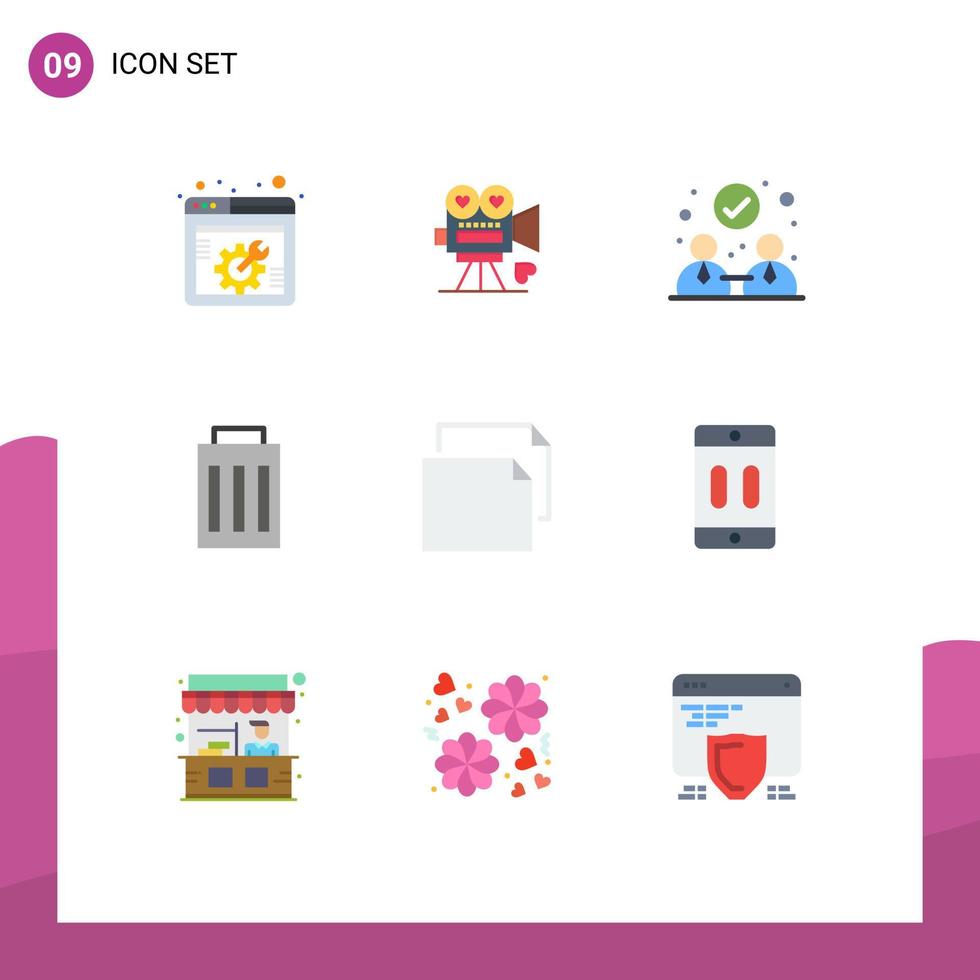 Group of 9 Flat Colors Signs and Symbols for document user valentine trash delete Editable Vector Design Elements