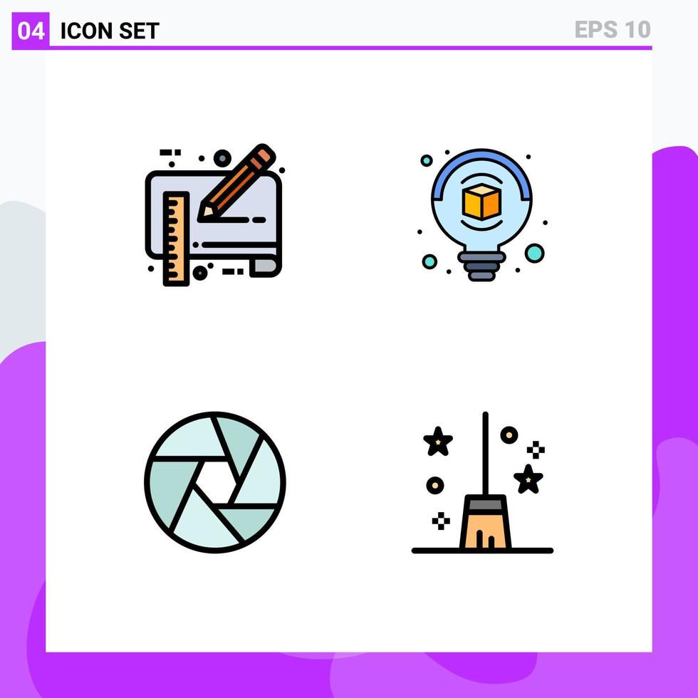 4 Creative Icons Modern Signs and Symbols of blue print camera pencil design photo Editable Vector Design Elements