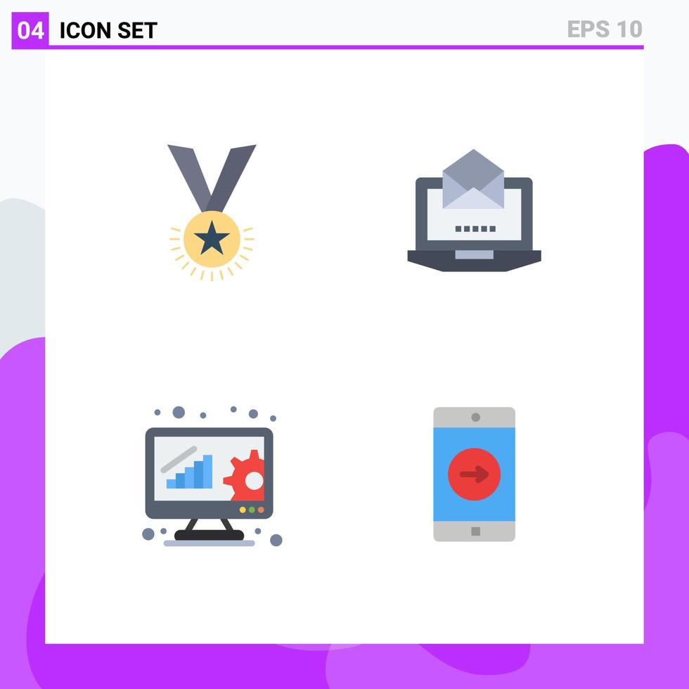 4 Universal Flat Icons Set for Web and Mobile Applications award open rank server data analytics Editable Vector Design Elements