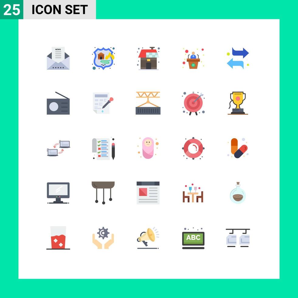 25 User Interface Flat Color Pack of modern Signs and Symbols of arrows presentation eco employee solar Editable Vector Design Elements