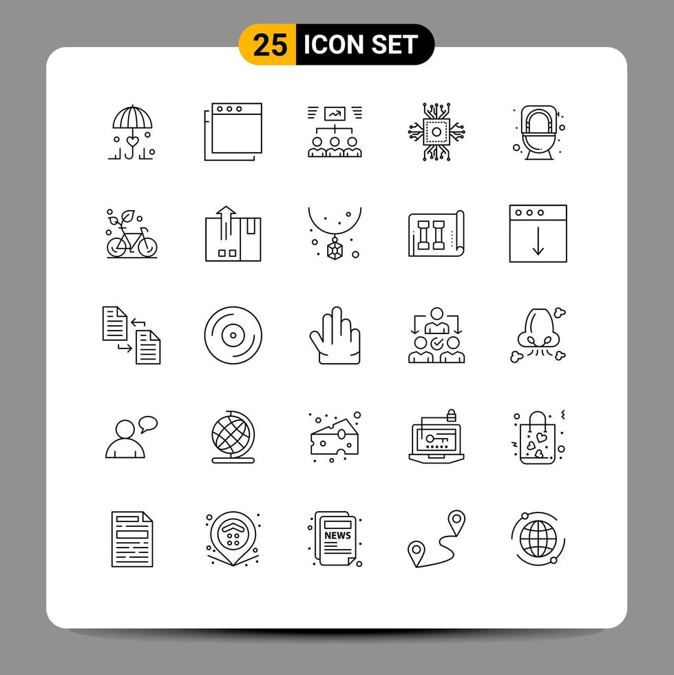 User Interface Pack of 25 Basic Lines of commode technology project processor cpu Editable Vector Design Elements