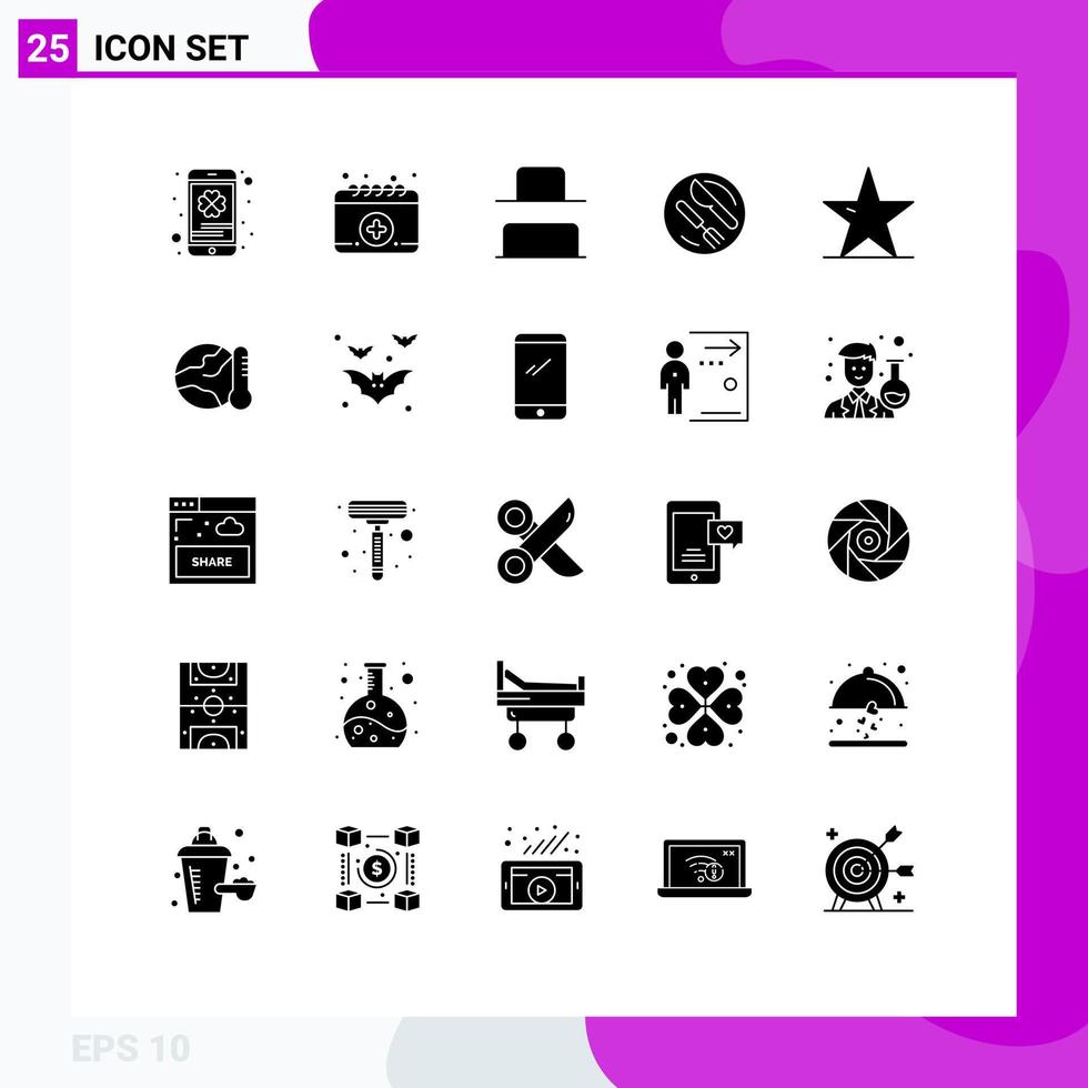 Modern Set of 25 Solid Glyphs and symbols such as nature star leaf distribute ecology spoon Editable Vector Design Elements