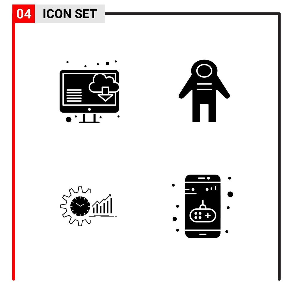 4 General Icons for website design print and mobile apps 4 Glyph Symbols Signs Isolated on White Background 4 Icon Pack Creative Black Icon vector background