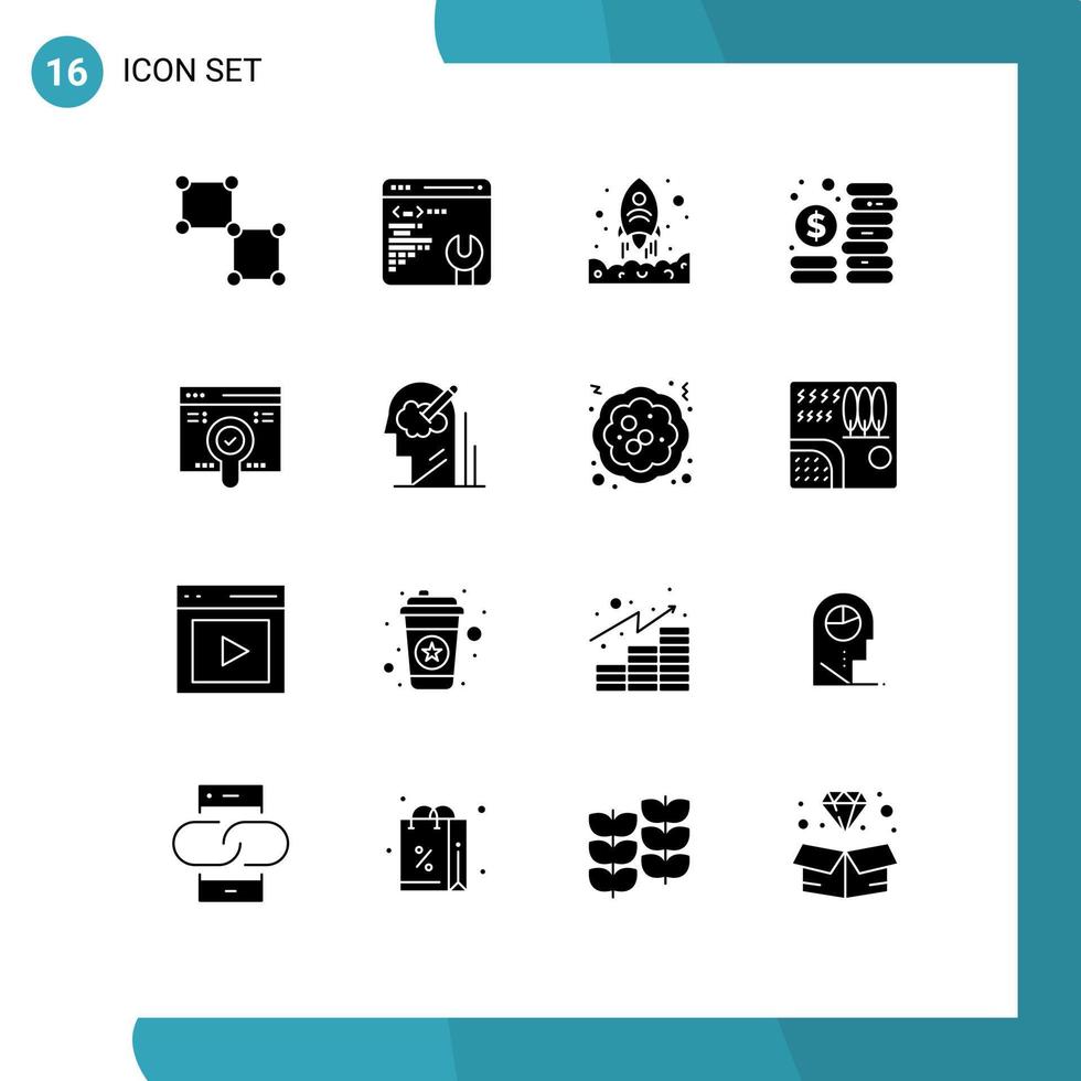 Stock Vector Icon Pack of 16 Line Signs and Symbols for find web rocket management coins Editable Vector Design Elements