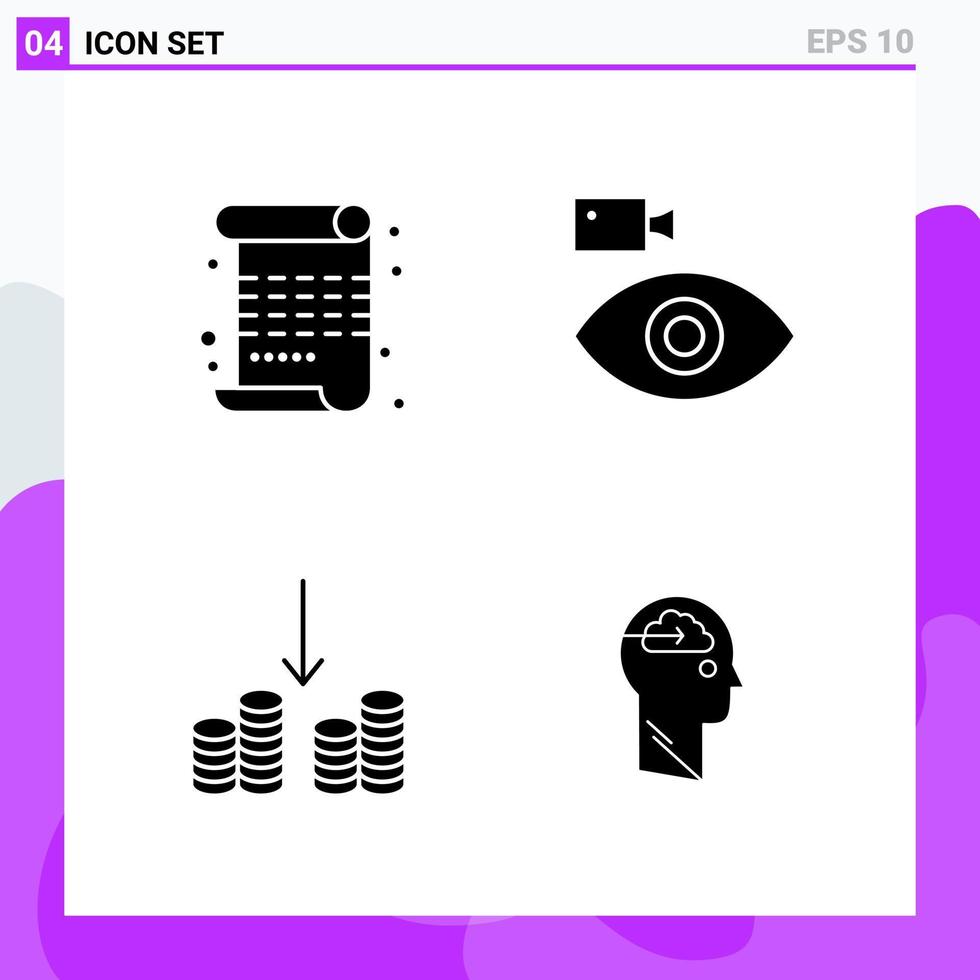 Set of 4 icons in solid style Creative Glyph Symbols for Website Design and Mobile Apps Simple Solid Icon Sign Isolated on White Background 4 Icons Creative Black Icon vector background