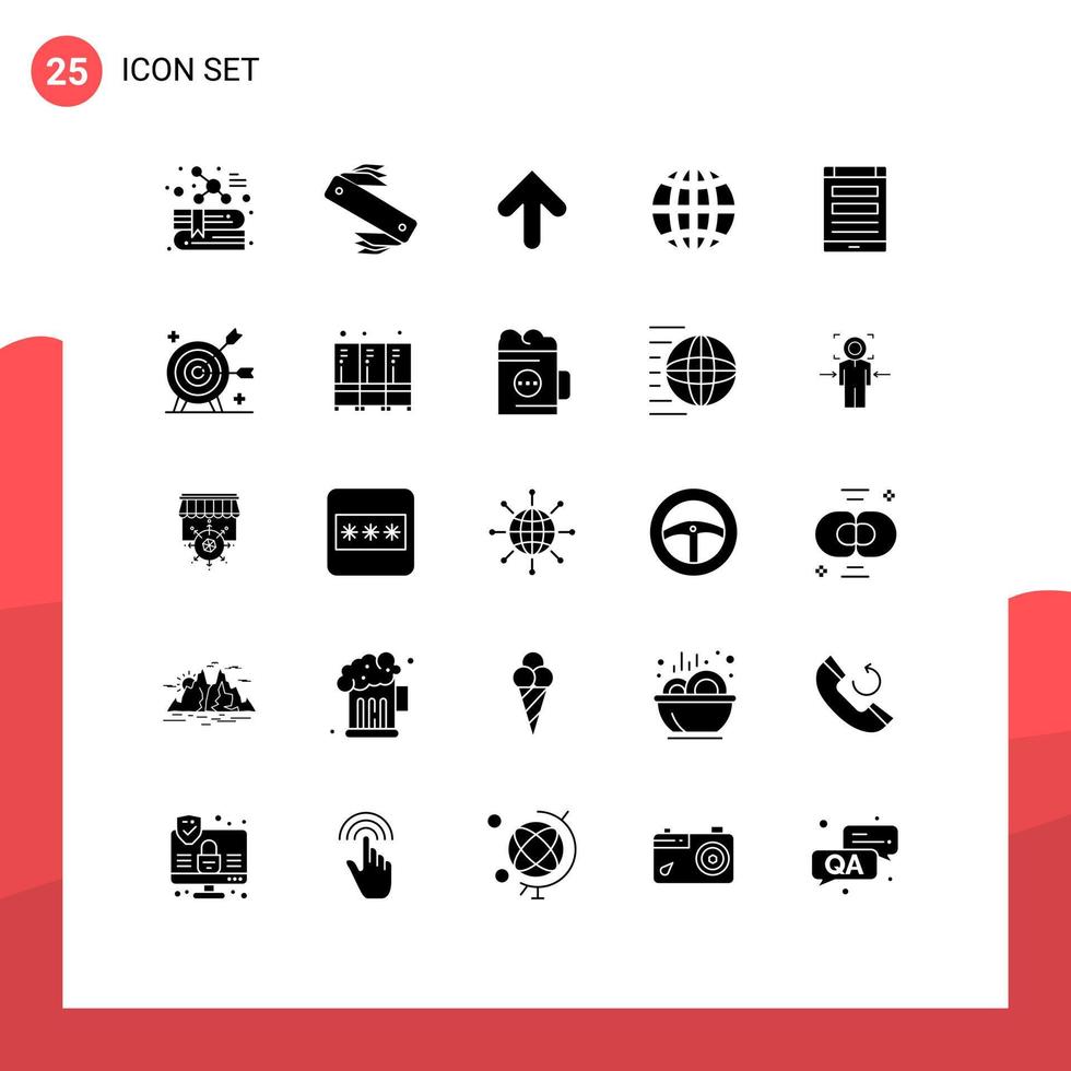 25 Solid Glyph concept for Websites Mobile and Apps connection globe pocket global upload Editable Vector Design Elements