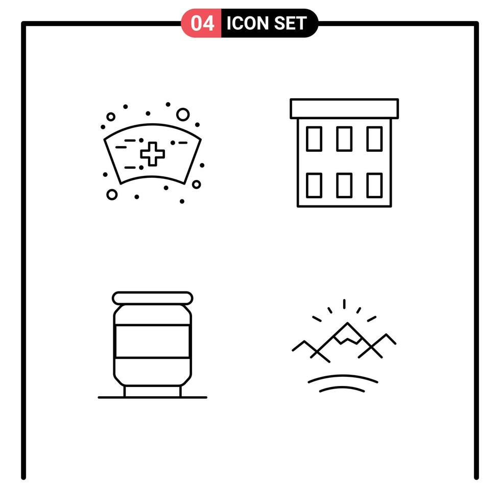 Universal Icon Symbols Group of 4 Modern Filledline Flat Colors of cap can building corporation mountains Editable Vector Design Elements