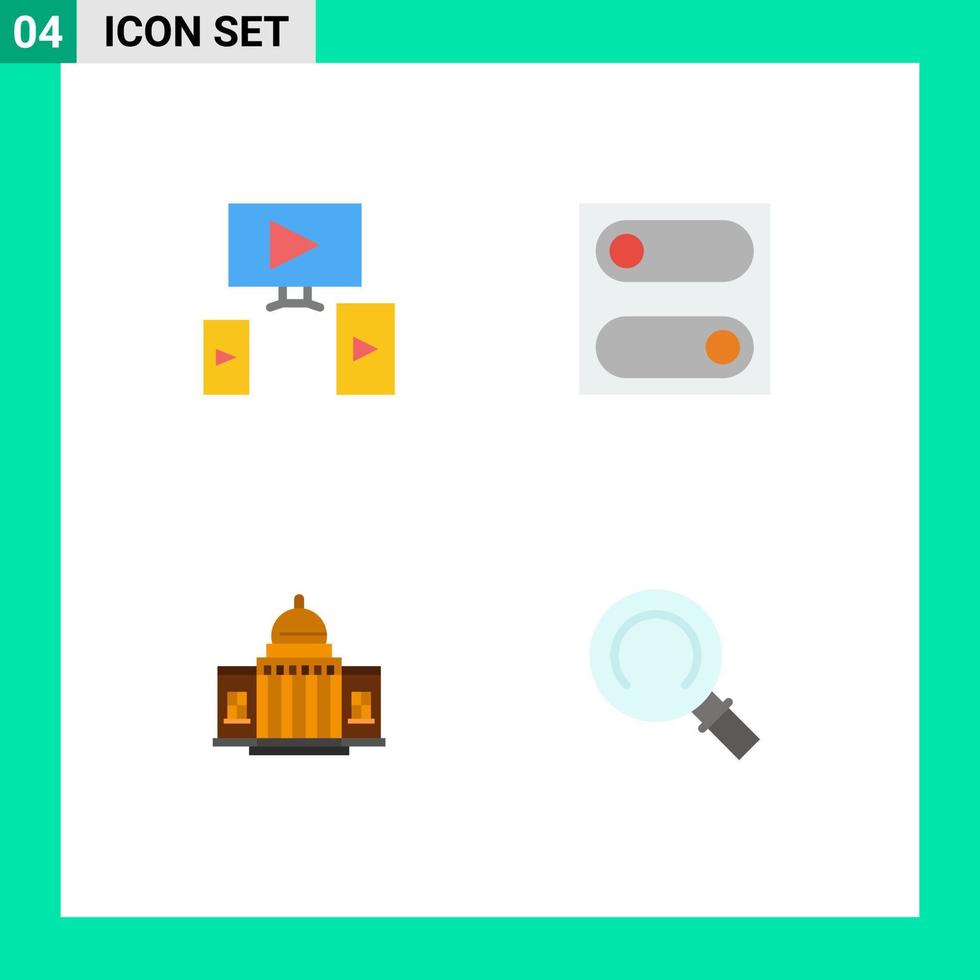 User Interface Pack of 4 Basic Flat Icons of computer house preferences whtiehouse building Editable Vector Design Elements