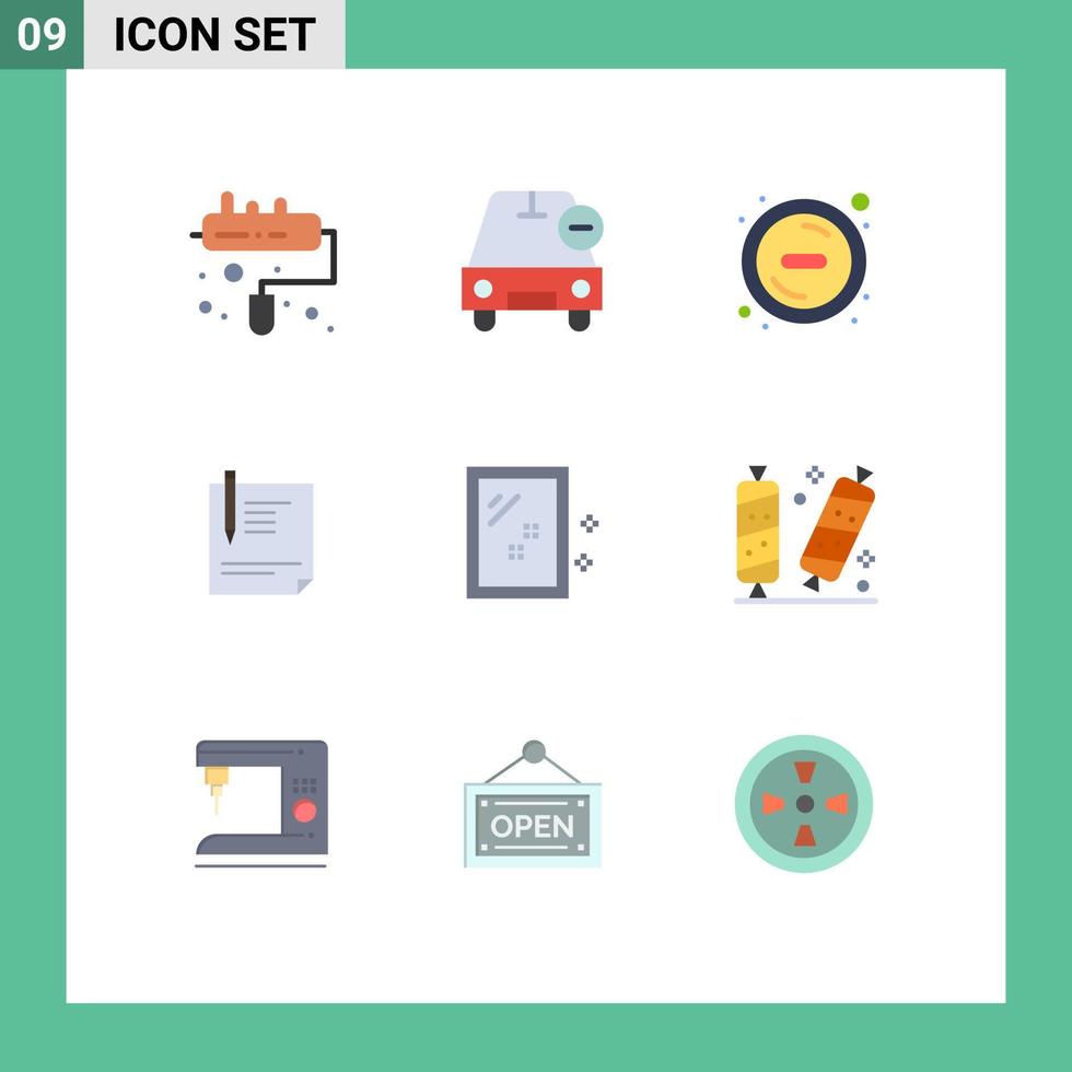 Mobile Interface Flat Color Set of 9 Pictograms of signing paper delete page document Editable Vector Design Elements