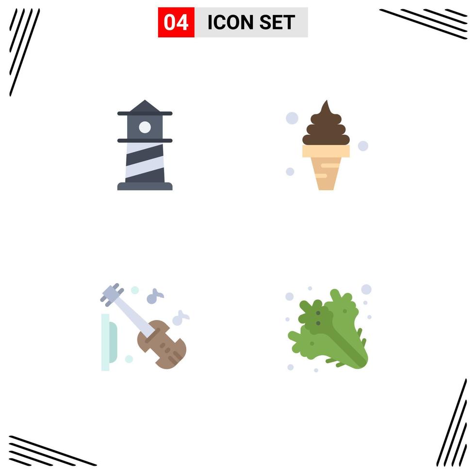 Group of 4 Modern Flat Icons Set for beach equipment beach ice violin Editable Vector Design Elements