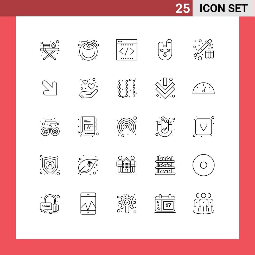 Stock Vector Icon Pack of 25 Line Signs and Symbols for device rabbit coding face animal Editable Vector Design Elements