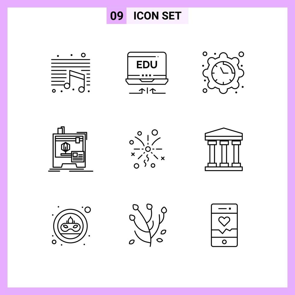 9 Icons in Line Style Outline Symbols on White Background Creative Vector Signs for Web mobile and Print Creative Black Icon vector background