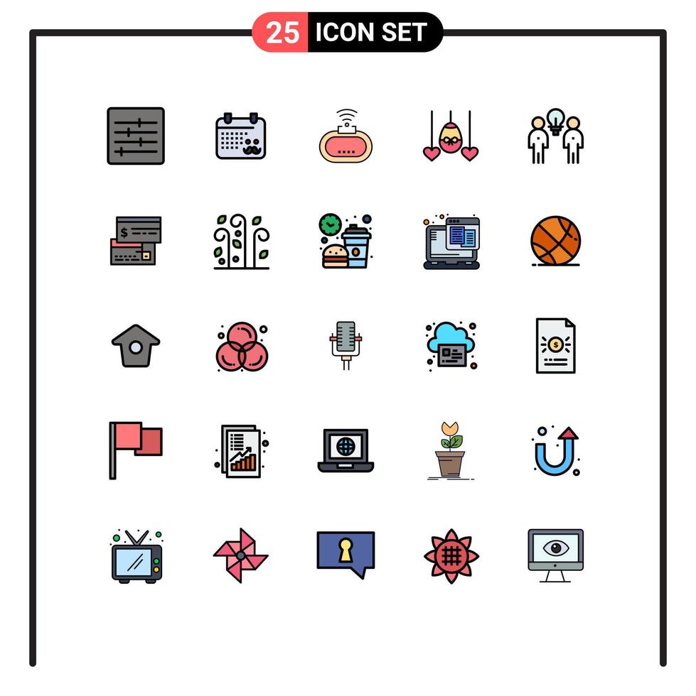 Modern Set of 25 Filled line Flat Colors Pictograph of people brainstorm security holiday heart Editable Vector Design Elements