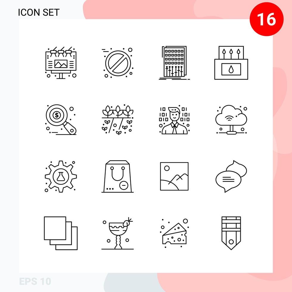 Vector Pack of 16 Icons in Line Style Creative Outline Pack isolated on White Background for Web and Mobile Creative Black Icon vector background