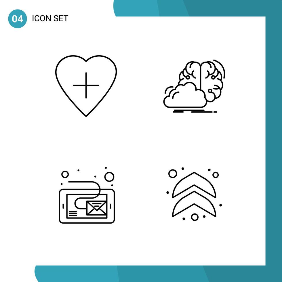 4 Thematic Vector Filledline Flat Colors and Editable Symbols of heart inbox brainstorming innovation tablet Editable Vector Design Elements