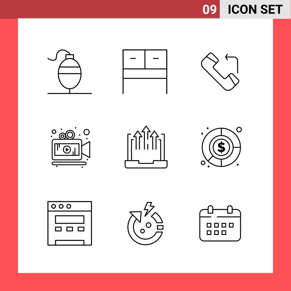 9 Icon Pack Line Style Outline Symbols on White Background Simple Signs for general designing Creative Black Icon vector background