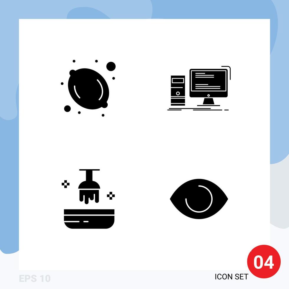 Universal Icon Symbols Group of 4 Modern Solid Glyphs of fruit dye computer pc salon Editable Vector Design Elements