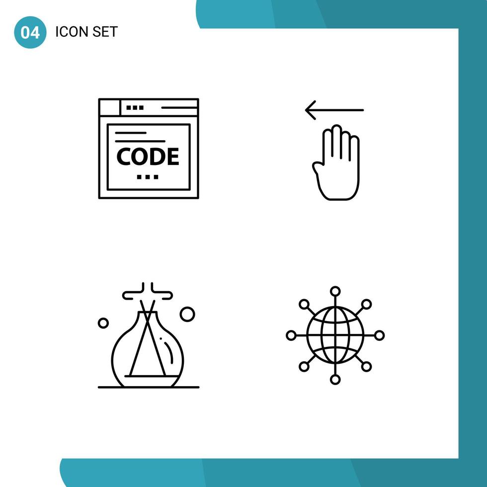 Line Pack of 4 Universal Symbols of browser lab green coding gesture connect Editable Vector Design Elements