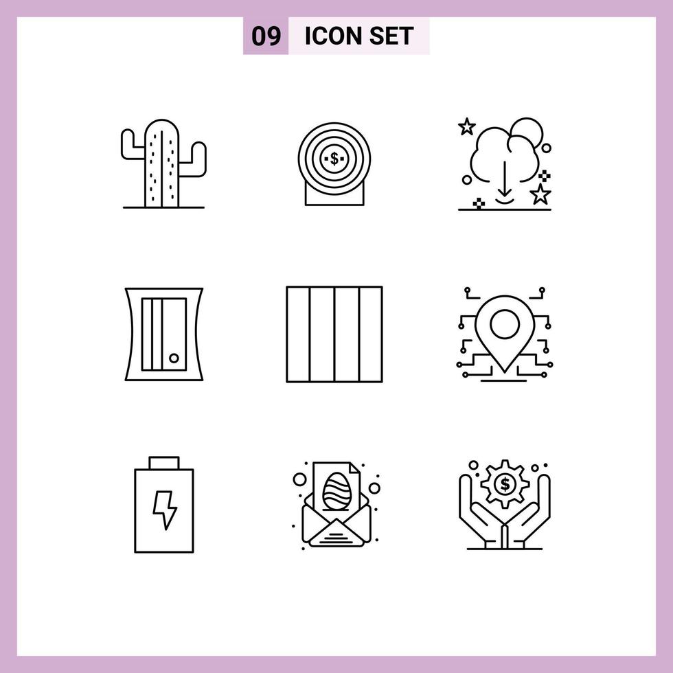 Universal Icon Symbols Group of 9 Modern Outlines of layout tool cloud sharpener server Editable Vector Design Elements