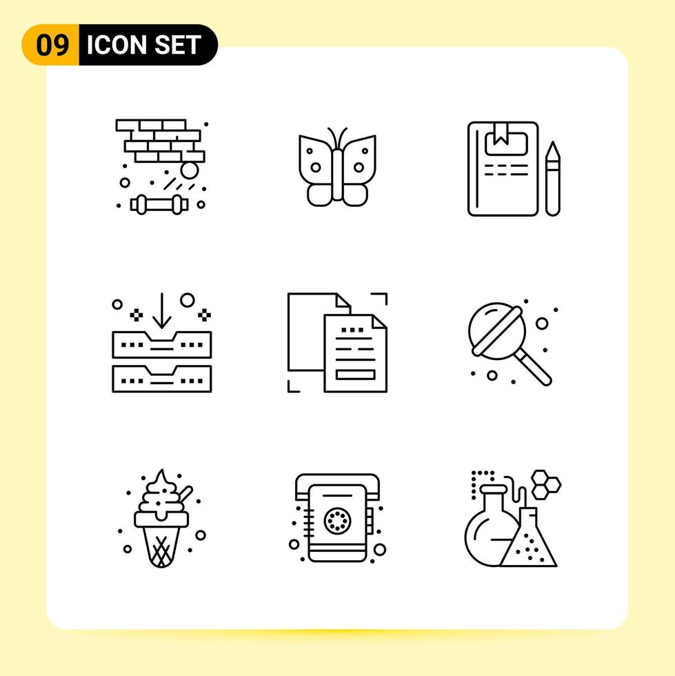9 Creative Icons for Modern website design and responsive mobile apps 9 Outline Symbols Signs on White Background 9 Icon Pack Creative Black Icon vector background