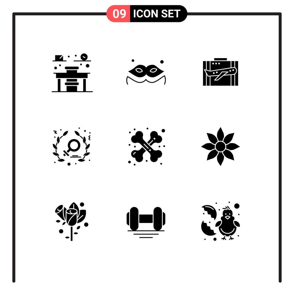 User Interface Pack of 9 Basic Solid Glyphs of health women business power suitcase Editable Vector Design Elements