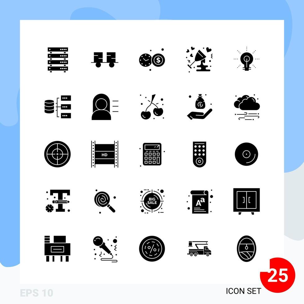Modern Pack of 25 Icons Solid Glyph Symbols isolated on White Backgound for Website designing Creative Black Icon vector background