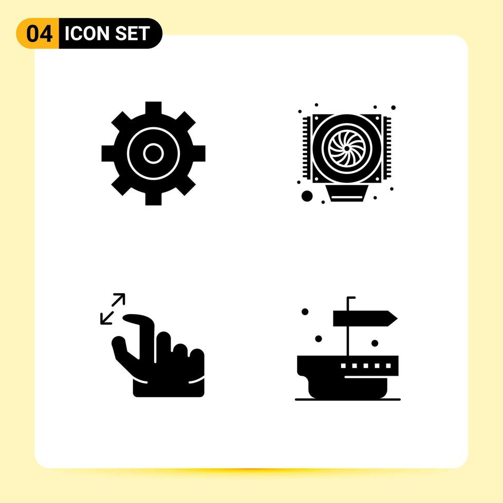 Mobile Interface Solid Glyph Set of 4 Pictograms of control zoom computer gesture thanks Editable Vector Design Elements